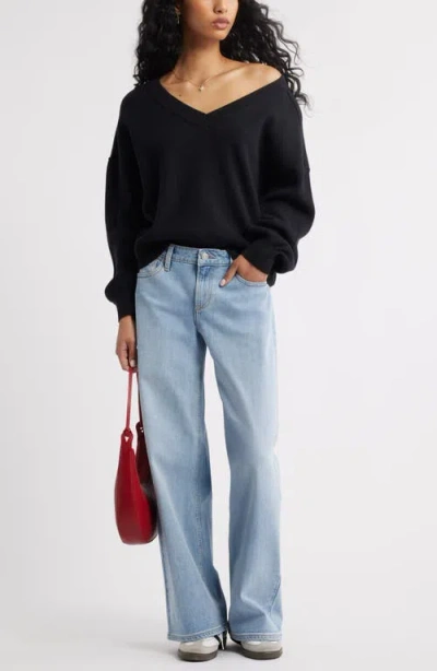 Bp. Seamed Oversize V-neck Rib Sweater In Black