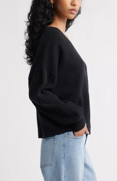 Bp. Seamed Oversize V-neck Rib Sweater In Black