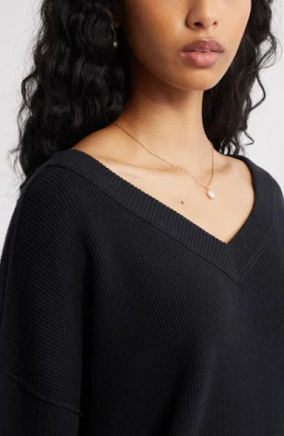 Bp. Seamed Oversize V-neck Rib Sweater In Black