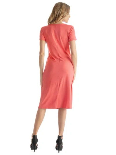 24seven Comfort Apparel Petites Short Sleeve Knee Length Faux Wrap Dress In Pink