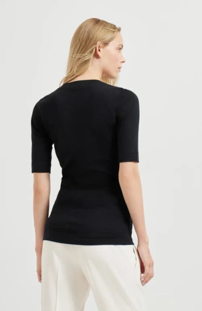 Brunello Cucinelli Women Cotton V-necked Sweater In Black