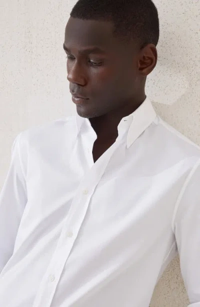 Brunello Cucinelli Men Basic Fit Twill Shirt With Button-down Collar In White