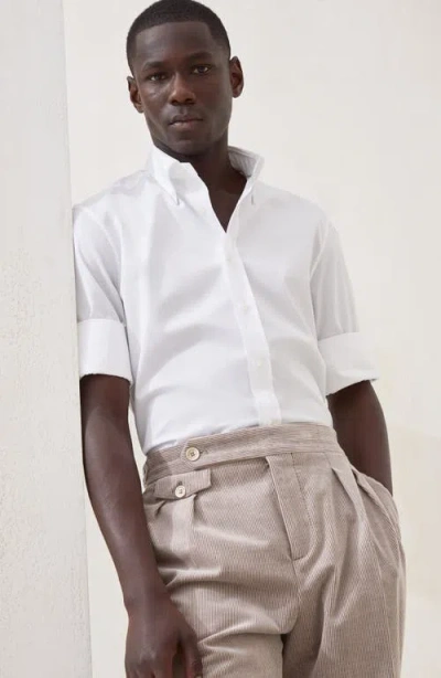 Brunello Cucinelli Men Basic Fit Twill Shirt With Button-down Collar In White