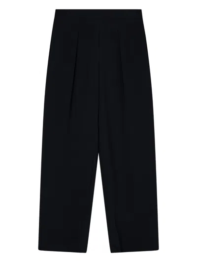 Emporio Armani High Waist Pleated Wide Leg Trousers In Black