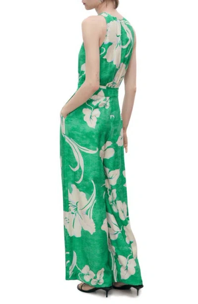 Mango Belted Sleeveless Wide Leg Jumpsuit In Green