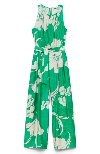 Mango Belted Sleeveless Wide Leg Jumpsuit In Green