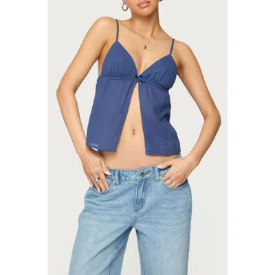 Edikted Otis Eyelet Split Front Tank Top In Blue