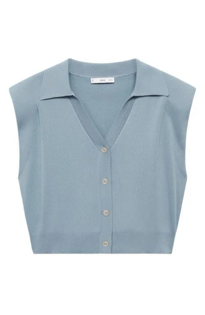 Mango Fine-knit Shoulder-padded Waistcoat Blue In Blue