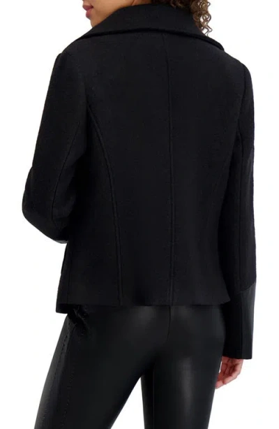 Karl Lagerfeld Wool Blend & Faux Leather Asymmetric Jacket In Black