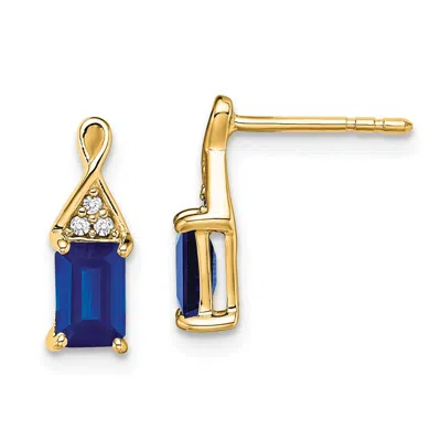 Diamond2deal 14k Yellow Gold Sapphire And Diamond Earrings