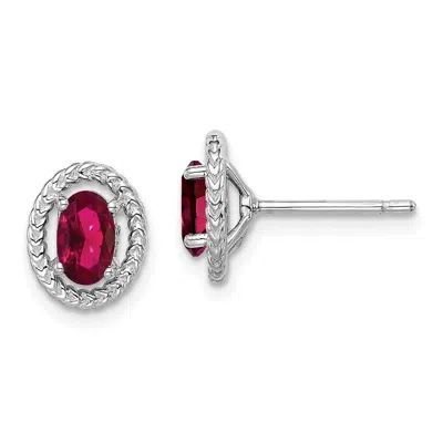 Diamond2deal Sterling Silver Rhod-plat Created Ruby Oval Stud Earrings