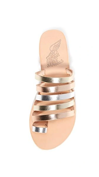 Shop Ancient Greek Sandals Niki Slides In Pink Metal/silver/platinum