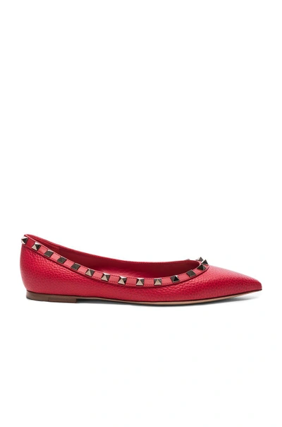 Shop Valentino Rockstud Leather Ballerina Flats In Red