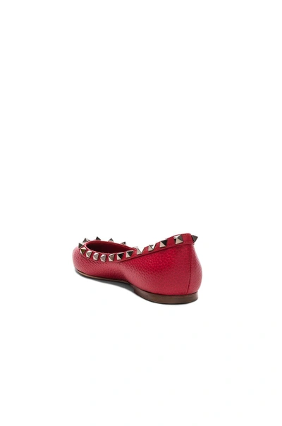 Shop Valentino Rockstud Leather Ballerina Flats In Red