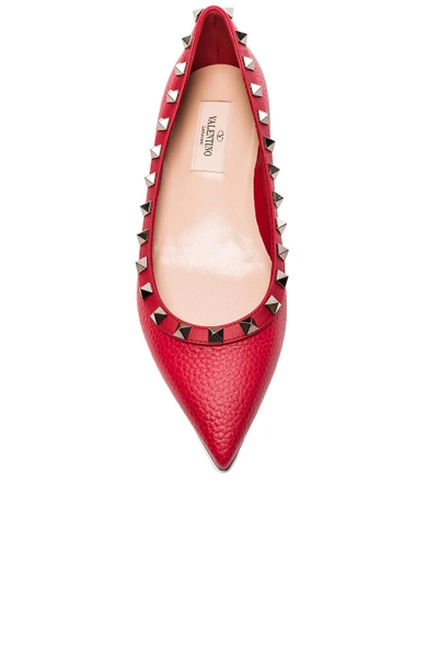 Shop Valentino Rockstud Leather Ballerina Flats In Red