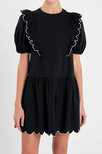 2.7 August Apparel Scallop Edge Knit Mini Dress In Black/white