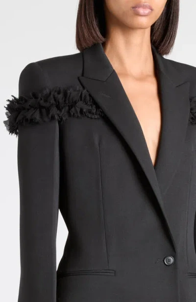 Alexander Mcqueen Ruffle Single-breasted Wrap Blazer Jacket In Black