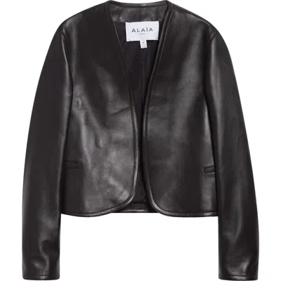 Alaïa Long Sleeve Leather Jacket In Black
