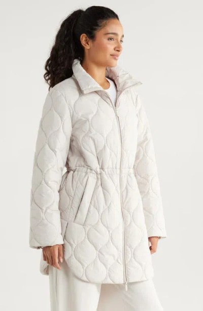 Zella Longline Onion Quilted Bomber Jacket In White