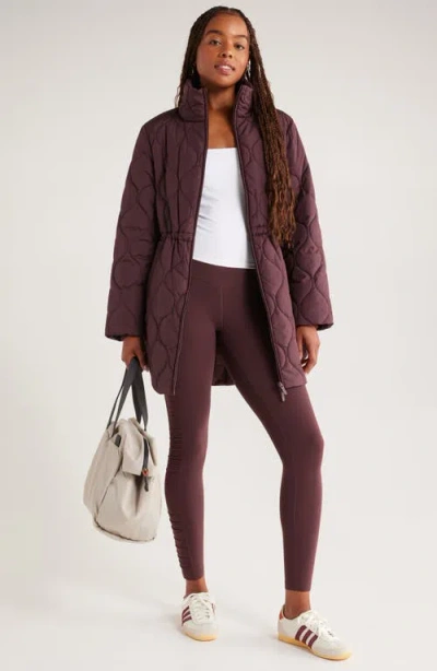 Zella Longline Onion Quilted Bomber Jacket In Purple