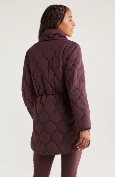 Zella Longline Onion Quilted Bomber Jacket In Purple