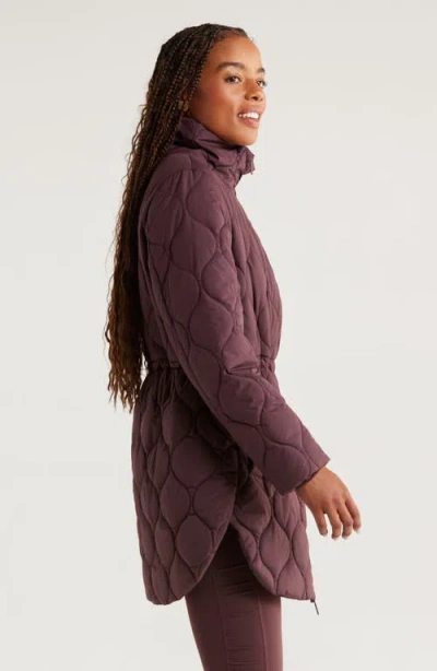 Zella Longline Onion Quilted Bomber Jacket In Purple