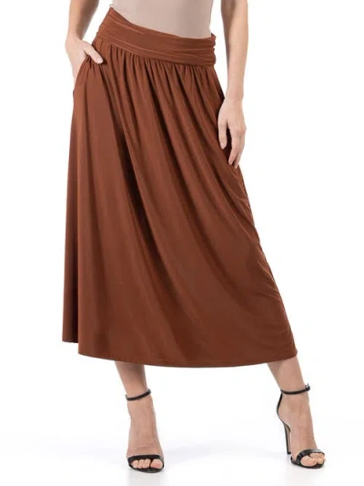 24seven Comfort Apparel Women's Foldover With Pockets Maxi Skirt In Brown