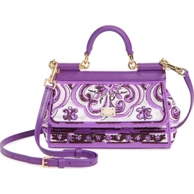 Dolce & Gabbana Small Sicily Leather Handbag In Purple