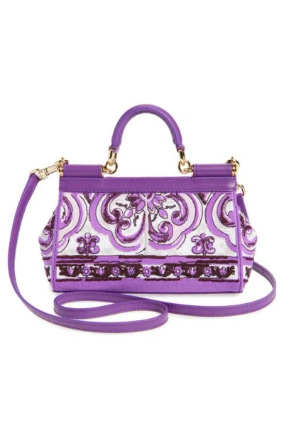 Dolce & Gabbana Small Sicily Leather Handbag In Purple