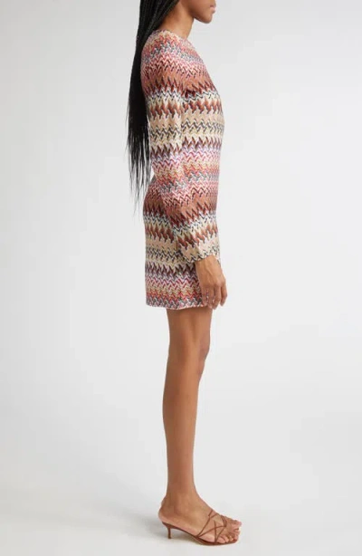 Missoni Metallic Zigzag Long Sleeve Knit Minidress In Multi