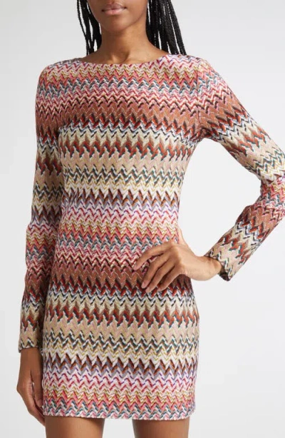 Missoni Metallic Zigzag Long Sleeve Knit Minidress In Multi