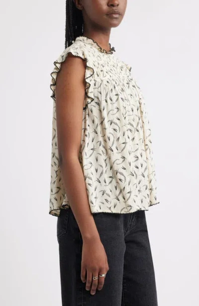 Treasure & Bond Shirred Ruffle Sleeve Top In White