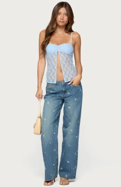 Edikted Priya Split Front Sheer Lace Camisole In Blue