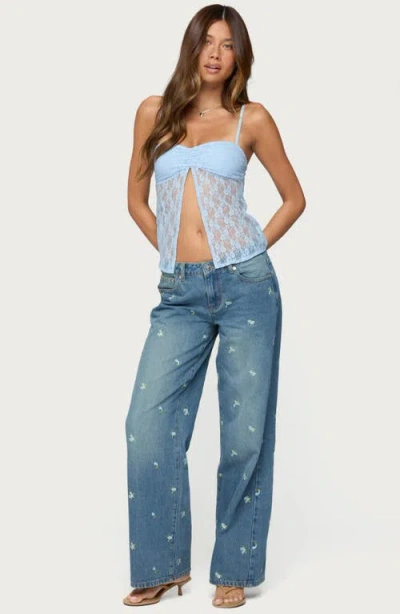 Edikted Priya Split Front Sheer Lace Camisole In Blue
