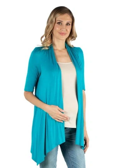 24seven Comfort Apparel Loose Fit Open Front Maternity Cardigan With Half Sleeve In Blue