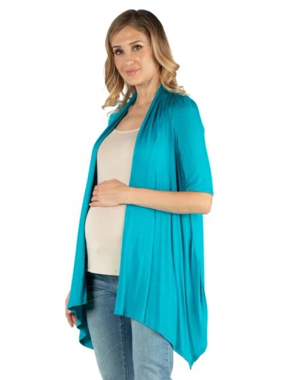 24seven Comfort Apparel Loose Fit Open Front Maternity Cardigan With Half Sleeve In Blue