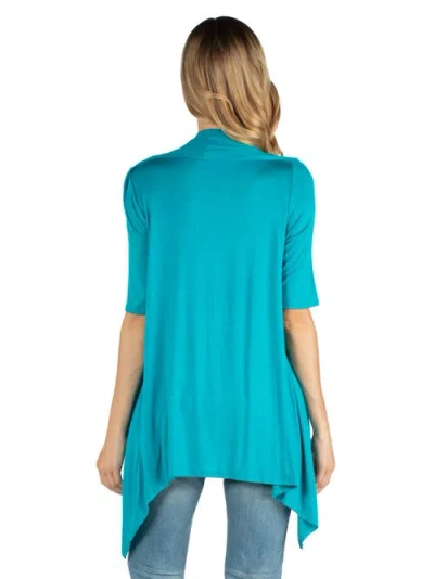 24seven Comfort Apparel Loose Fit Open Front Maternity Cardigan With Half Sleeve In Blue