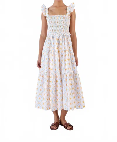 Beyond By Vera Mia Tiered Ruffle Midi Dress In Treasures Aqua In White