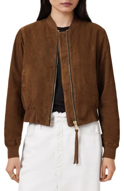 Allsaints Suede Zip-front Leather Jacket In Brown