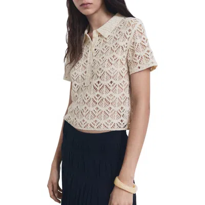 Mango Short-sleeved Crochet Sweater Ecru In White