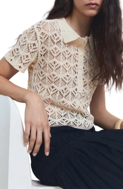 Mango Short-sleeved Crochet Sweater Ecru In White