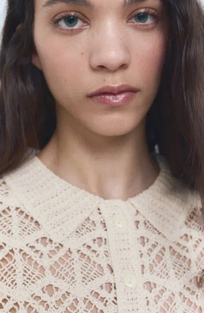 Mango Short-sleeved Crochet Sweater Ecru In White