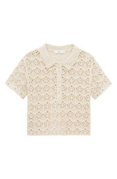 Mango Short-sleeved Crochet Sweater Ecru In White