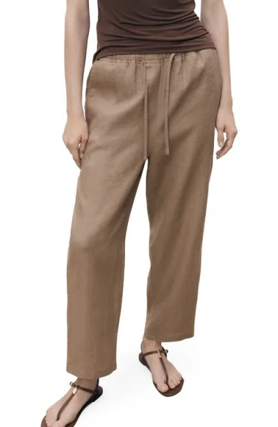 Mango Linen Trousers With Drawstring Medium Brown In Black