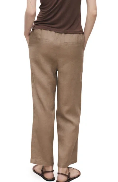 Mango Linen Trousers With Drawstring Medium Brown In Black
