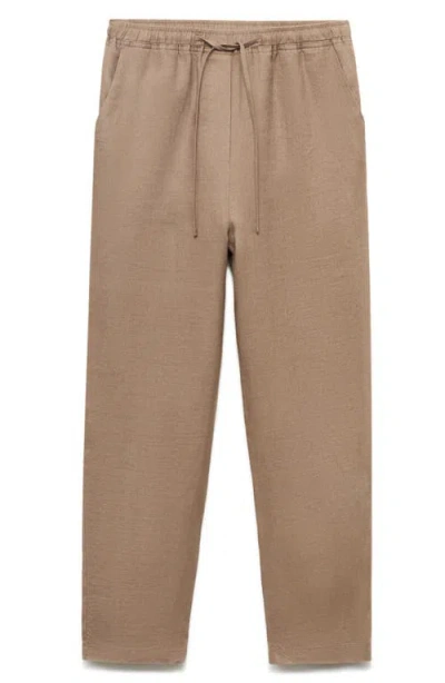 Mango Linen Trousers With Drawstring Medium Brown In Black