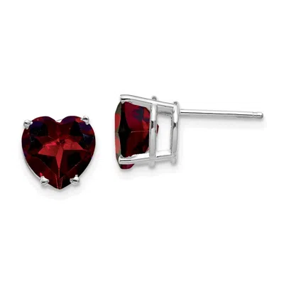 Diamond2deal 14k White Gold 8mm Heart Garnet Earring