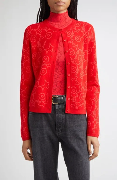 Marimekko Mutka Mini Piirto Unikko Wool Blend Cardigan In Red