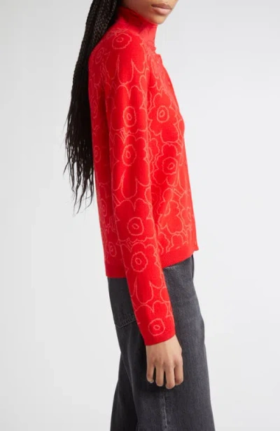 Marimekko Mutka Mini Piirto Unikko Wool Blend Cardigan In Red
