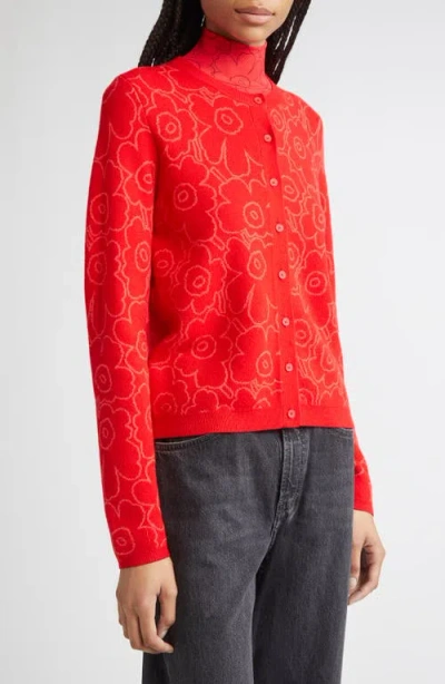Marimekko Mutka Mini Piirto Unikko Wool Blend Cardigan In Red